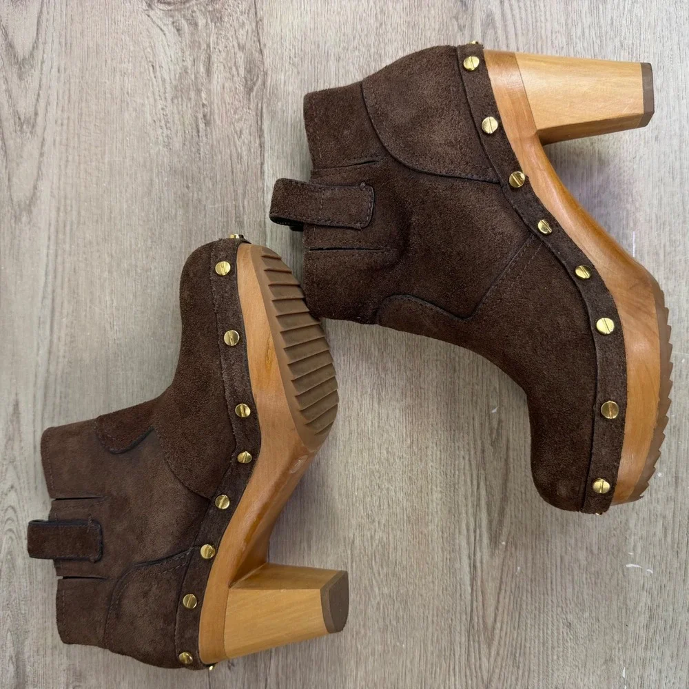 Tory Burch Ginerva suede studded wood heel Boots